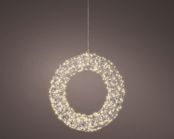 Micro LED Warm White Metal Wreath Frame Light Set 15" D, 500lts with Silver Wire 