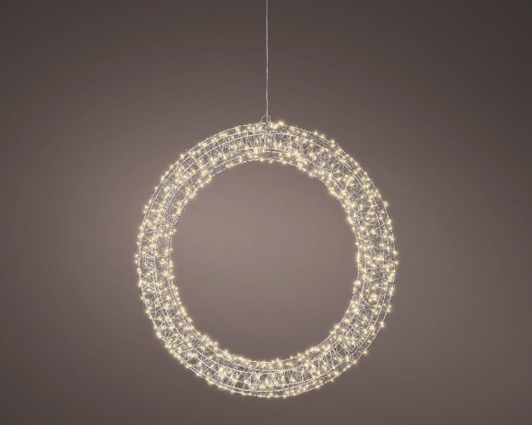 Micro LED Warm White Metal Wreath Frame Light Set 23" D 720lts on Silver Wire 