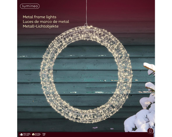 Micro LED Warm White Metal Wreath Frame Light Set 23" D 720lts on Silver Wire 