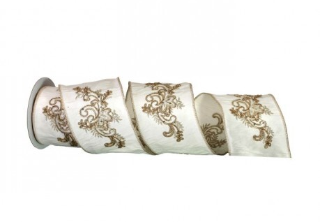 Acanthus Sequin Embroidered Wired Ribbon, 4"x5yd