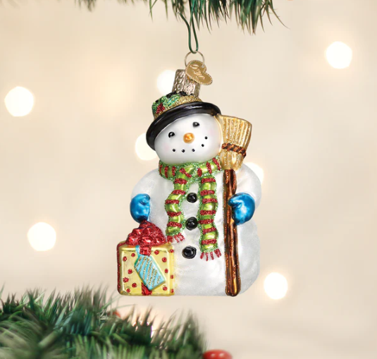 Old World Gleeful Snowman Glass Christmas Ornament