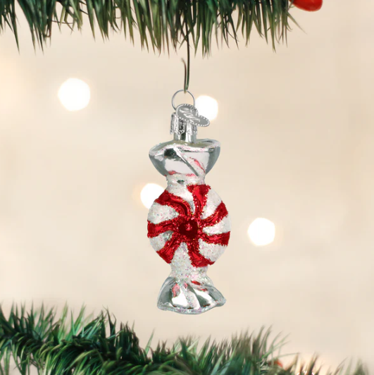 Old World Peppermint Glass Christmas Ornament