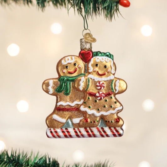 Old World Gingerbread Friends Glass Christmas Ornament