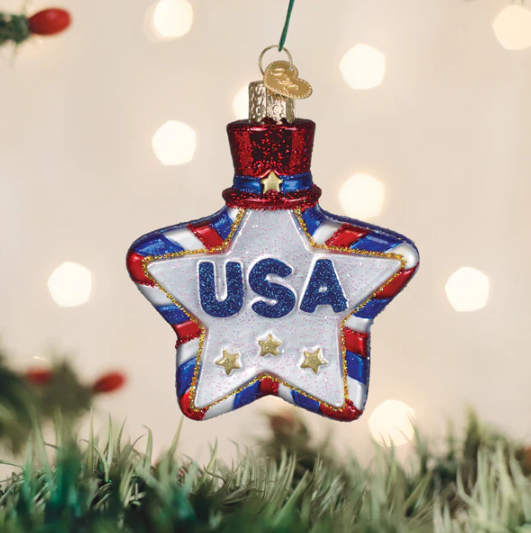 Old World USA Star Glass Christmas Ornament