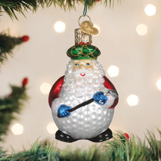 Old World Ho Ho Hole-In-One Santa Glass Christmas Ornament