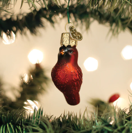 Old World Mini Red Cardinal Glass Christmas Ornament