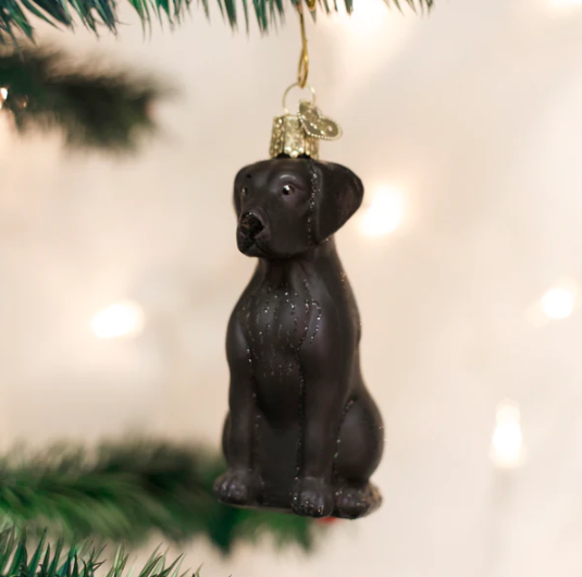 Old World Black Labrador Glass Christmas Ornament