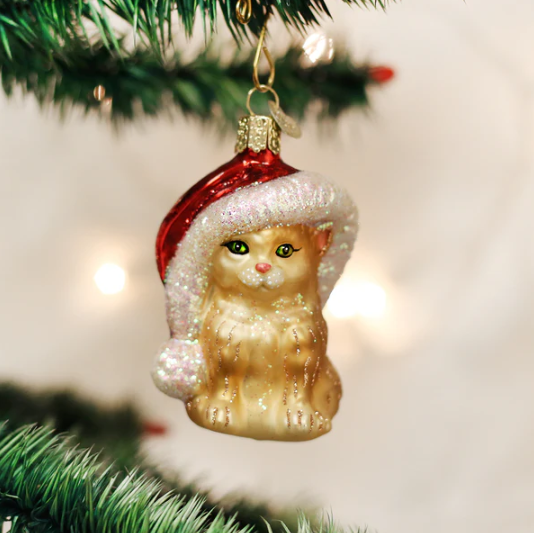 Old World Santa's Kitten Glass Christmas Ornament