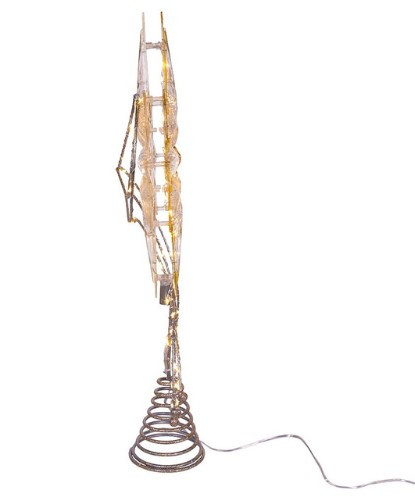 8-Point Gold Glittered Star Tree Topper w/100 WW Fairy Twinkle LED 17"