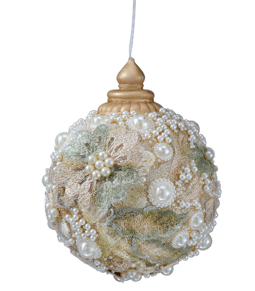 Embroidered Pearl Glitter Ornament 4"