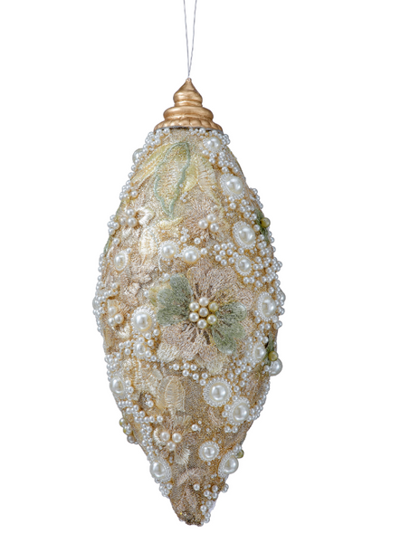 Embroidered Pearl Glitter Finial Ornament 10"