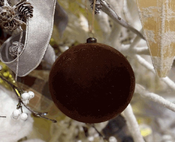 5" Brown Velvet Flocked Ball Ornament