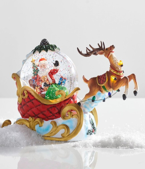 12" Animated Santa and Reindeer Lighted Water Globe