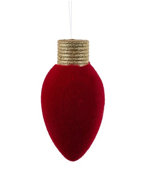 Red Flocked Light Bulb Ornament 9.5"L X 4.75"Dia