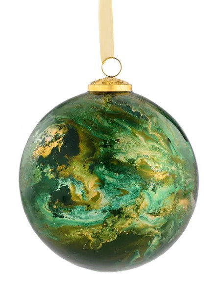 Hunter Green/Gold/White Marble Glass Ornament 6"Diameter