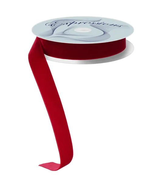 Cranberry Woven Velvet Unwired Ribbon 7/8" X 10yd