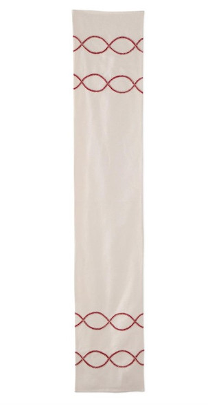 72" Cream Table Runner w/Red & Cream Braided Pattern