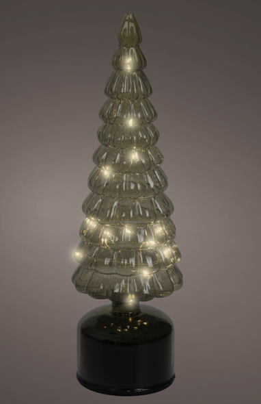 Micro LED Green Glass Rotating Tree with Warm White Lights Battery Operated dia4.33" x H.15.35"