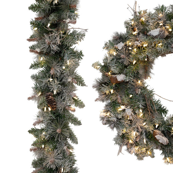 Frosted Virginia Wreath and Garland 