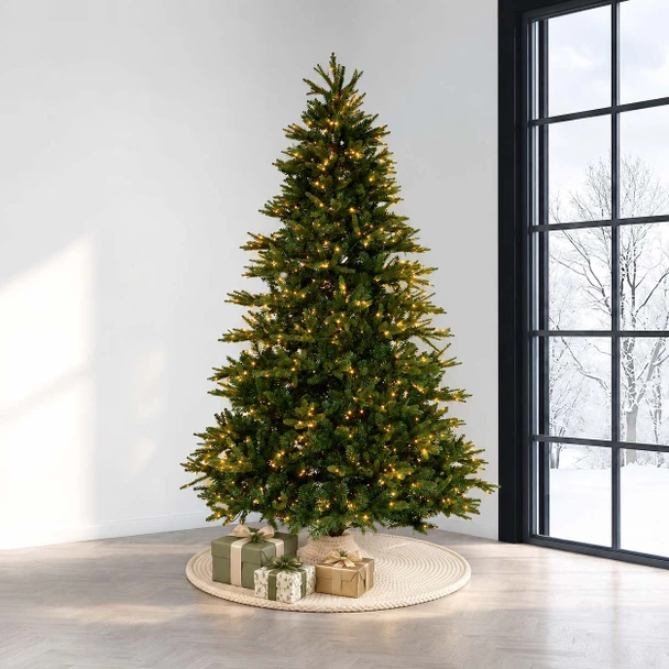 Stockton Spruce artificial Christmas tree with natural branching and clear lights