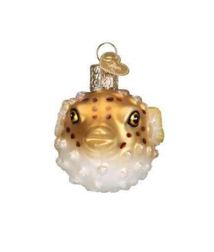 Old World Pufferfish Glass Christmas Ornament 