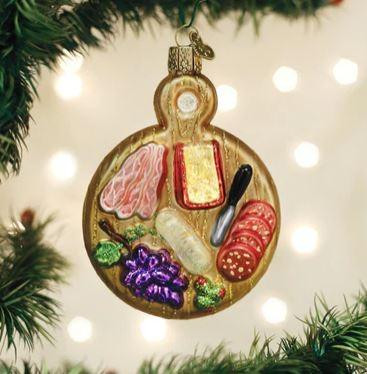 Old World Charcuterie Board Glass Christmas Ornament 