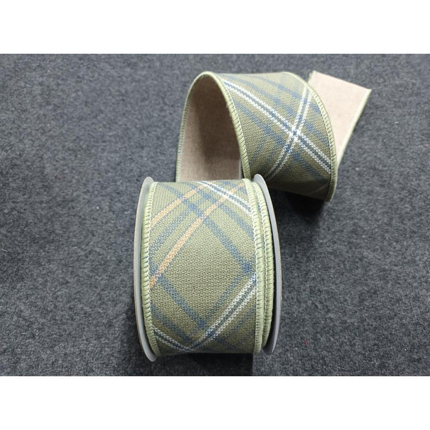 Green Plaid Ribbon with Chambray Backing 