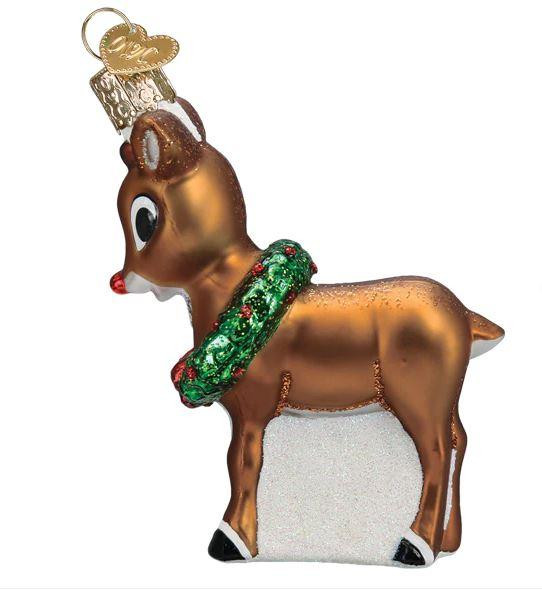 Old World Rudolph The Red-Nosed Reindeer Glass Christmas Ornament 