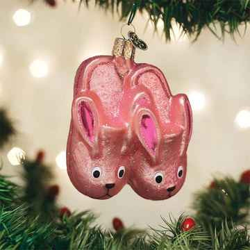Old World Bunny Slippers Glass Christmas Ornament 