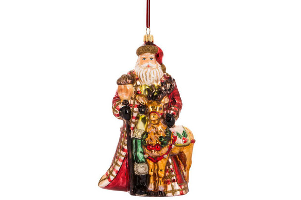 Huras Family Santa in Tartan European Blown Ornament 