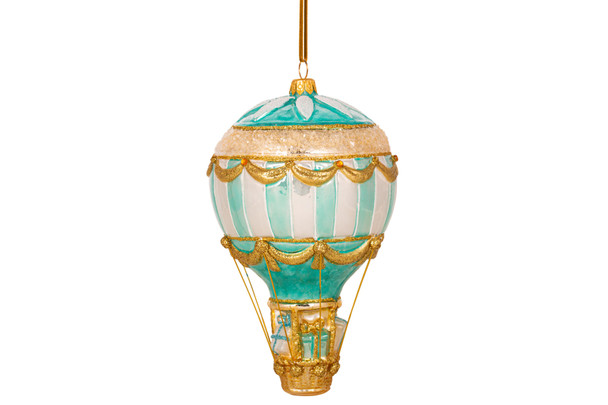 Huras Family Turquoise & Gold Balloon Delivery European Blown Ornament 
