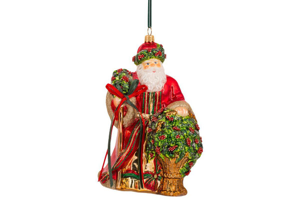 Huras Family Holly Berry Santa European Blown Ornament 