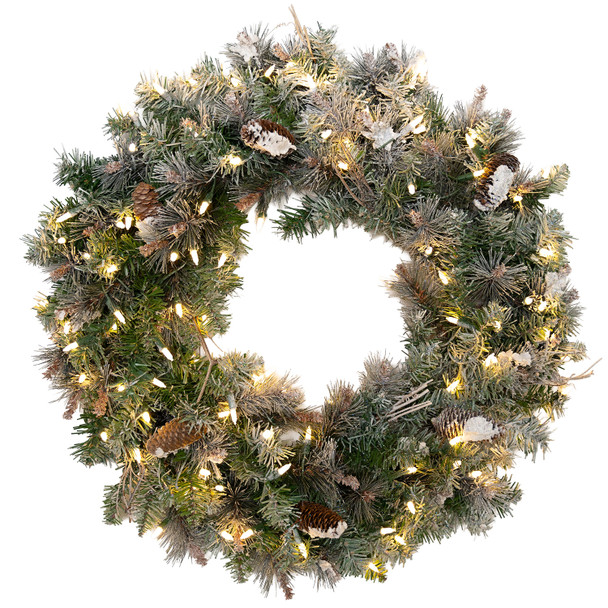30" Frosted Virginia Wreath - Clear LED