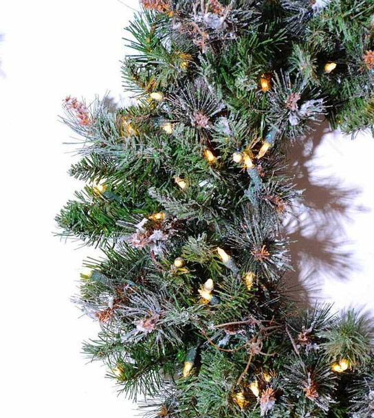 30" Frosted Virginia Wreath - Clear LED 