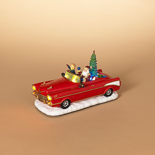 Lighted Santa Driving Antique Car 10" B/O