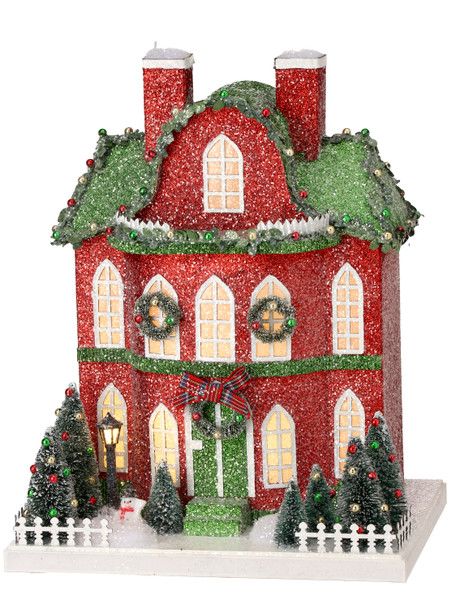 LED/Battery Cardboard Village Manor w/Timer 13"