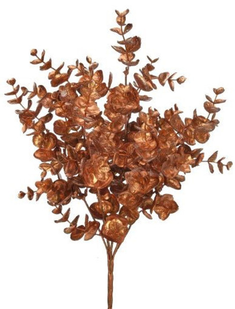 17" GLITTER METALLIC EUCALYPTUS SPRAY BUSH BRONZE AND GOLD