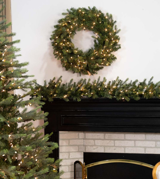 24" Victorian Fir Wreath - Battery Operated Clear 