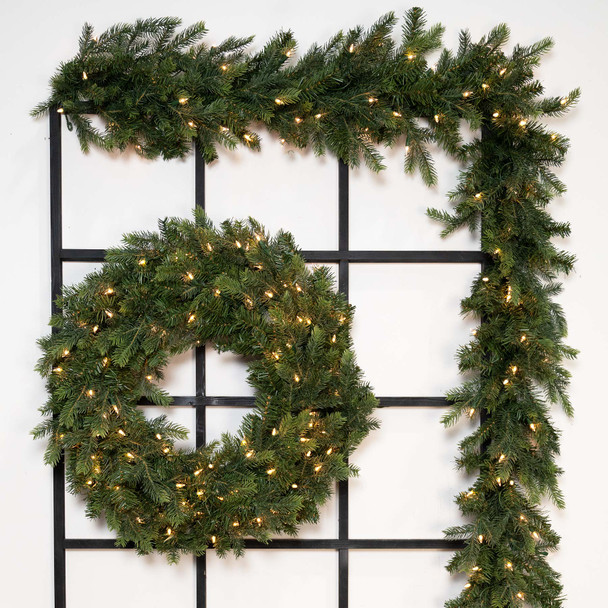24" Victorian Fir Wreath - Clear LED 
