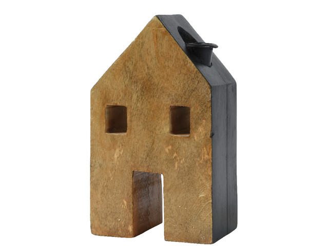 Natural Mango Wood House Candleholder 6"