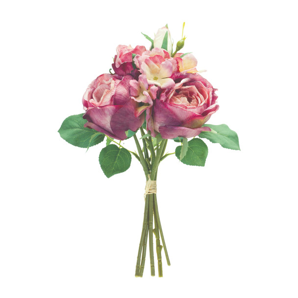 Rose Bundle 12.5"H Purple and Green (Set of 6)