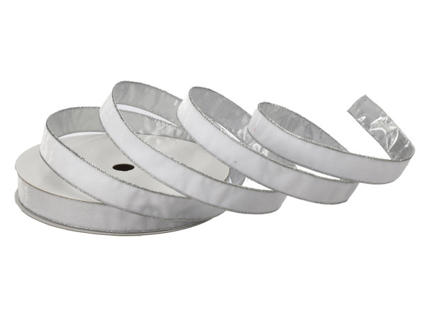 White Velvet With Metallic Edge 1" X 20yd. Wired Ribbon 