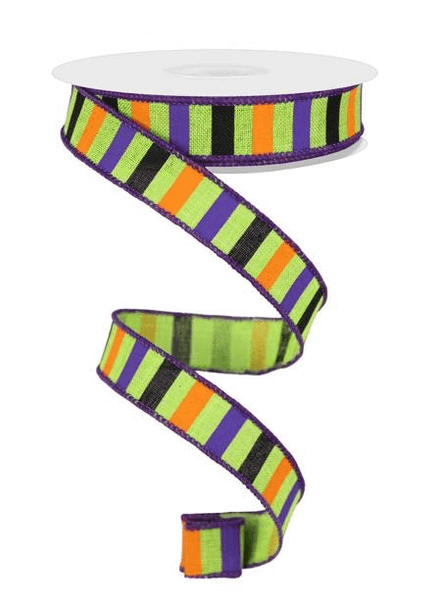 Horizontal Stripe/Royal Lime, Orange, Purple and Black 5/8"x 10yds 