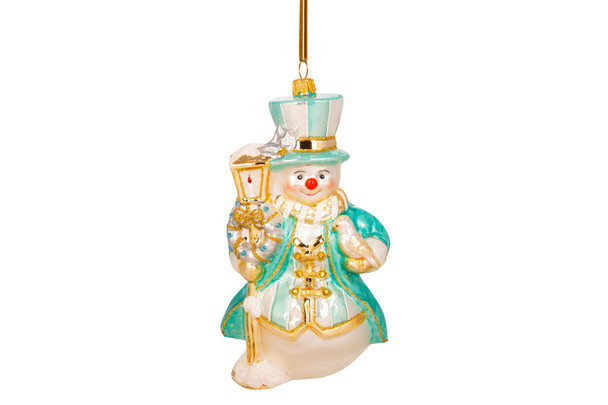 Huras Turquoise & Gold Stylish Snowman European Blown Ornament 