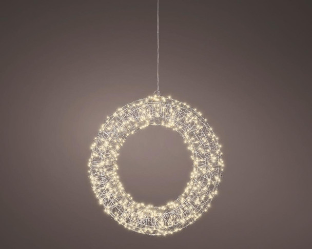 Micro LED Warm White Metal Wreath Frame Light Set 15" D, 500lts with Silver Wire 