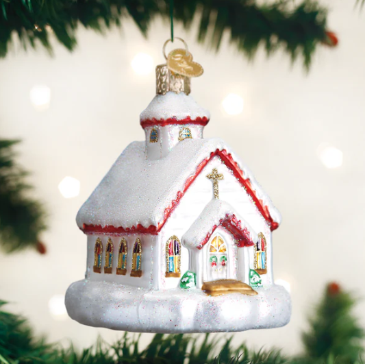 Old World Country Church Glass Christmas Ornament