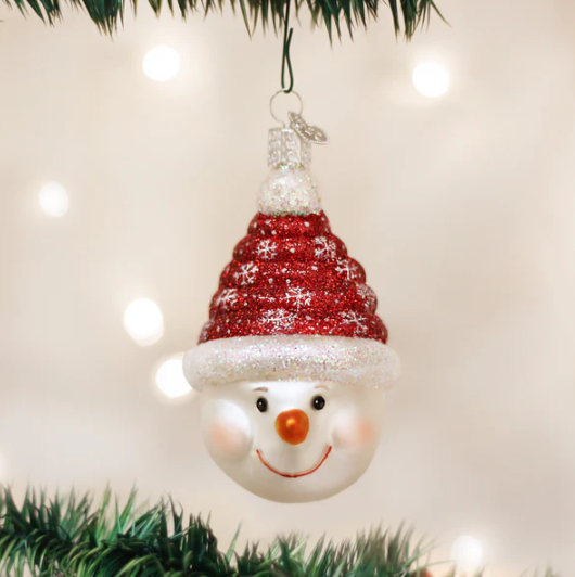 Old World Glistening Candy Coil Snowman Glass Christmas Ornament
