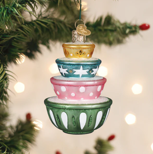 Old World Stacked Mixing Bowls Glass Christmas Ornament