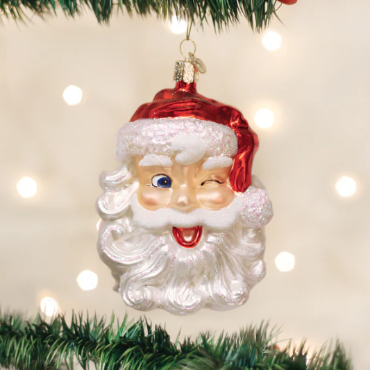Old World Winking Santa Glass Christmas Ornament