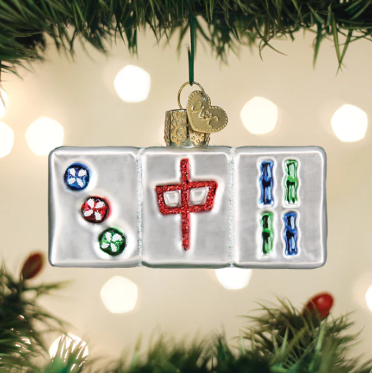 Old World Mahjong Glass Christmas Ornament